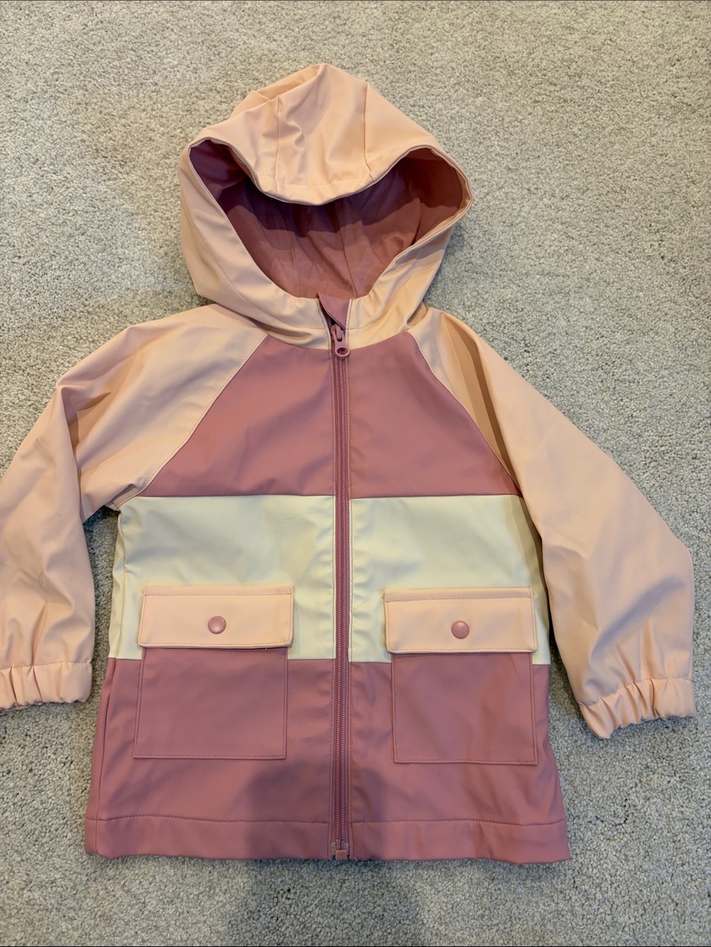 Wonder Nation Colorblock Hooded Raincoat in Dusty Rose, Blush & Cream